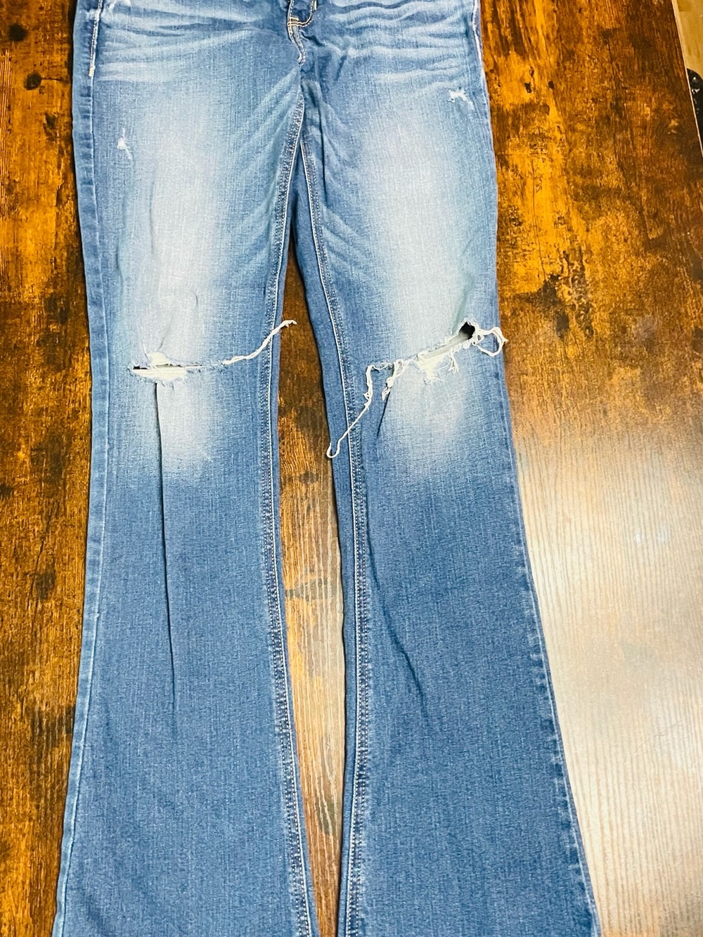Hollister distressed blue flared jeans